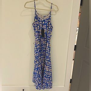 Hunter Bell Silk Maxi Dress with cute metal and silk tie Size L NWT